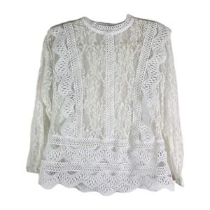 Adiva Lace Long Sleeve Coquette‎ Feminine Blouse Size Med Feminine Dainty Blouse